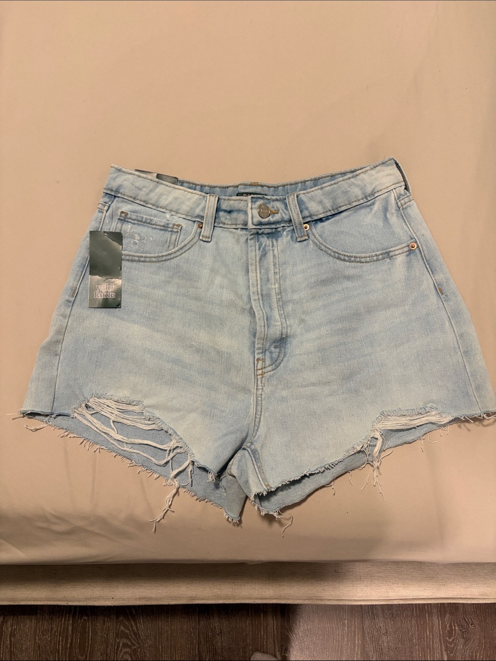 wild fable Light Blue Distressed High-Rise Denim Shorts
